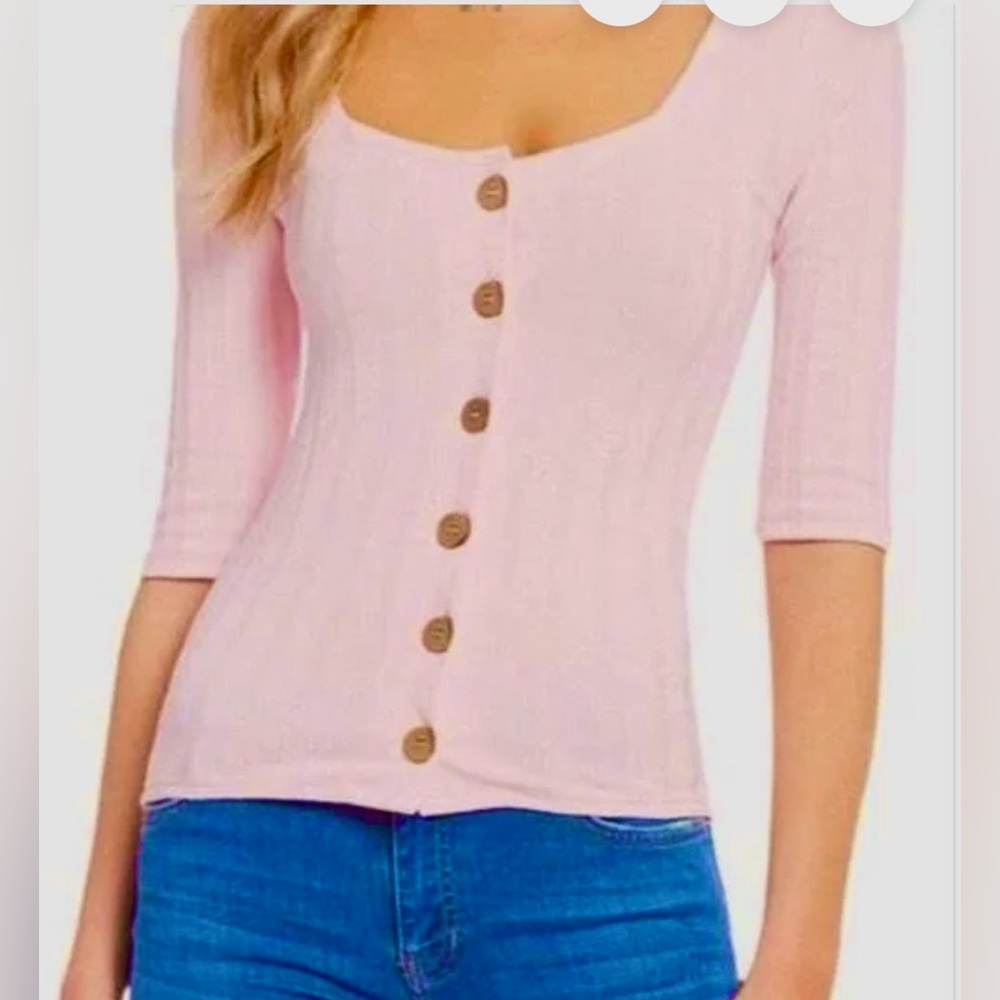 Free People Central Park Knit Top Front Buttons in Blush pink color Size S NWT
